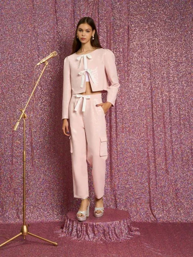 Sister Jane Bottoms Womenswear Headline Sequin Cargo Trousers Pale Pink