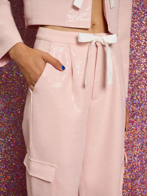 Sister Jane Bottoms Womenswear Headline Sequin Cargo Trousers Pale Pink