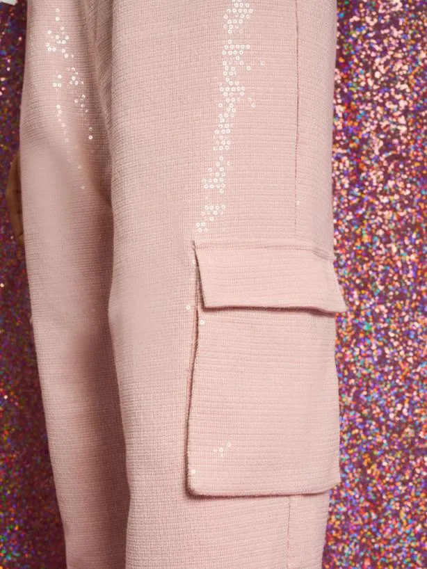 Sister Jane Bottoms Womenswear Headline Sequin Cargo Trousers Pale Pink
