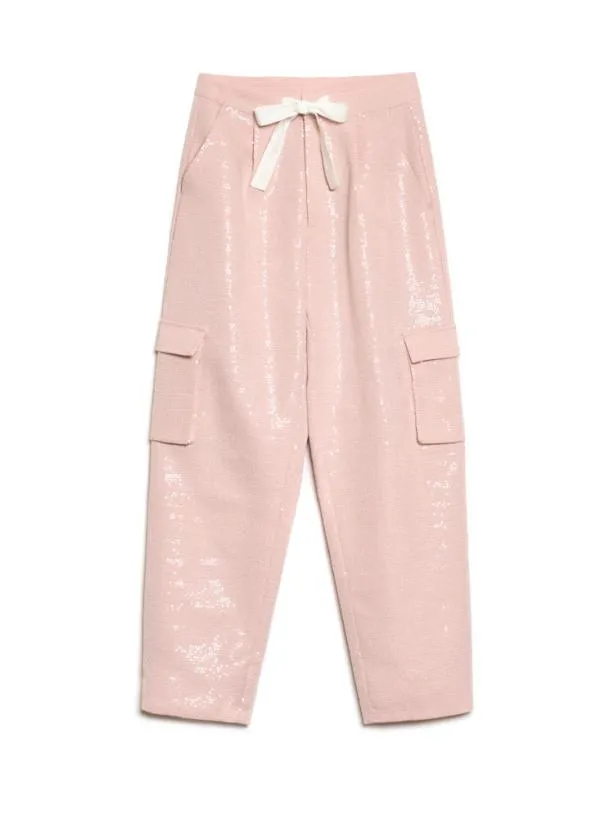 Sister Jane Bottoms Womenswear Headline Sequin Cargo Trousers Pale Pink