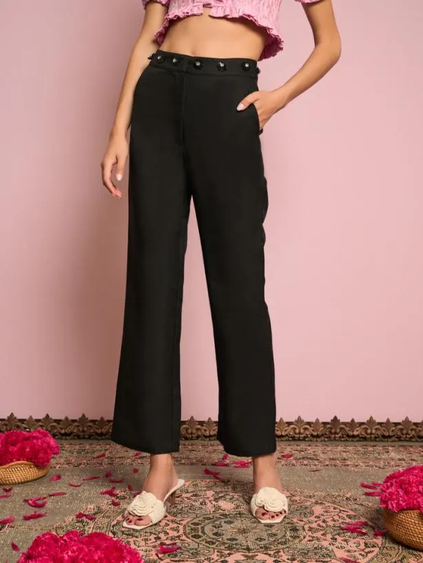 Sister Jane Bottoms Womenswear Priya Embellished Trousers Black Satin