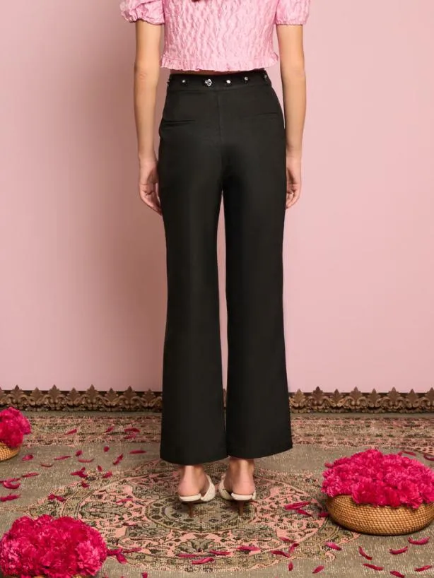 Sister Jane Bottoms Womenswear Priya Embellished Trousers Black Satin