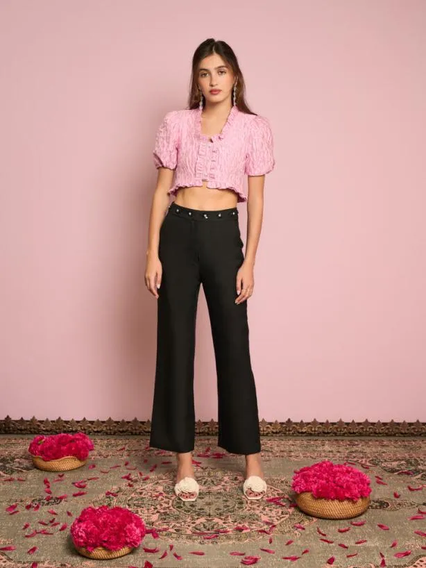 Sister Jane Bottoms Womenswear Priya Embellished Trousers Black Satin