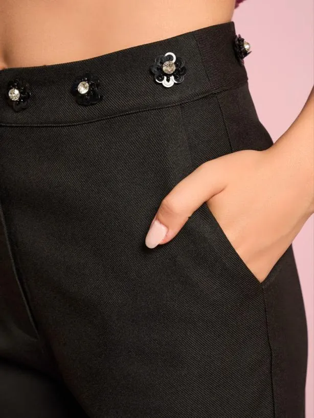 Sister Jane Bottoms Womenswear Priya Embellished Trousers Black Satin