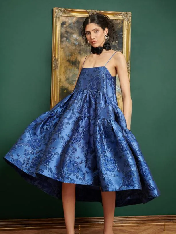 Sister Jane Dresses Womenswear DREAM Miro Jacquard Tiered Dress Midnight Blue