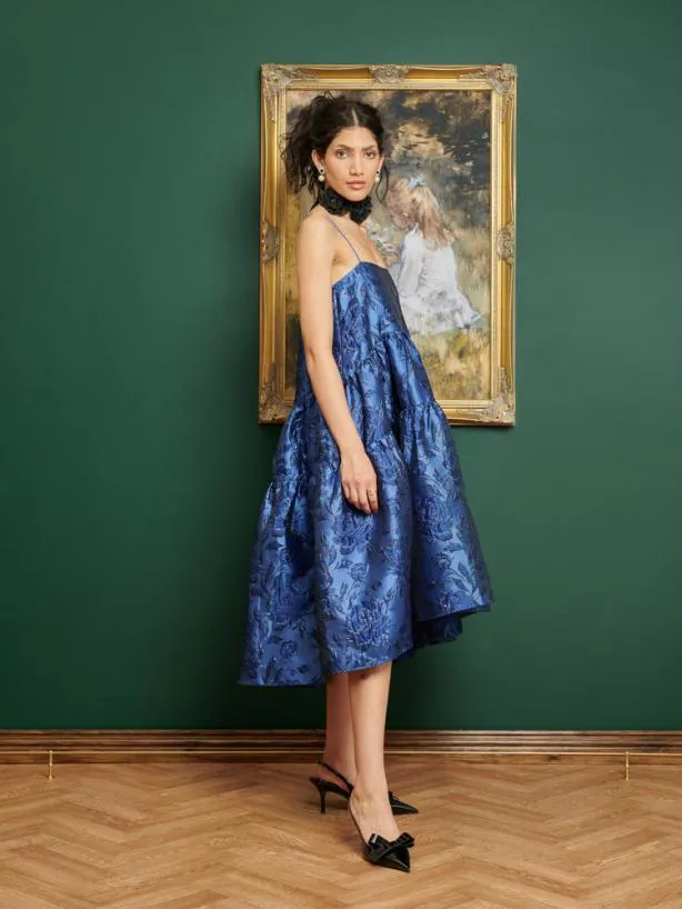 Sister Jane Dresses Womenswear DREAM Miro Jacquard Tiered Dress Midnight Blue