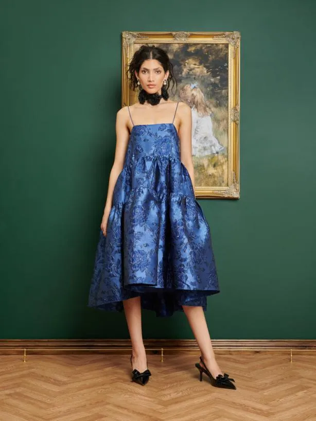 Sister Jane Dresses Womenswear DREAM Miro Jacquard Tiered Dress Midnight Blue