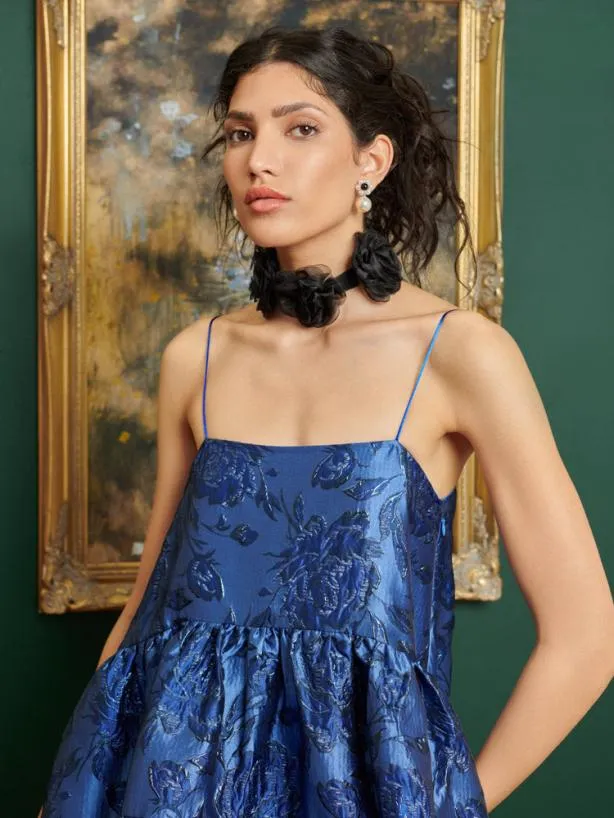 Sister Jane Dresses Womenswear DREAM Miro Jacquard Tiered Dress Midnight Blue