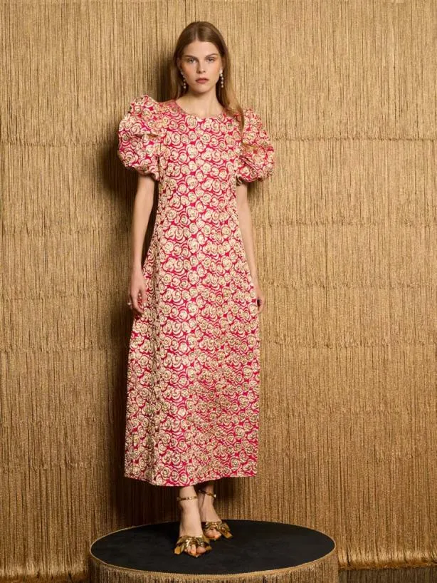 Sister Jane Dresses Womenswear DREAM Rehearsal Rose Jacquard Midi Dress Hot Pink