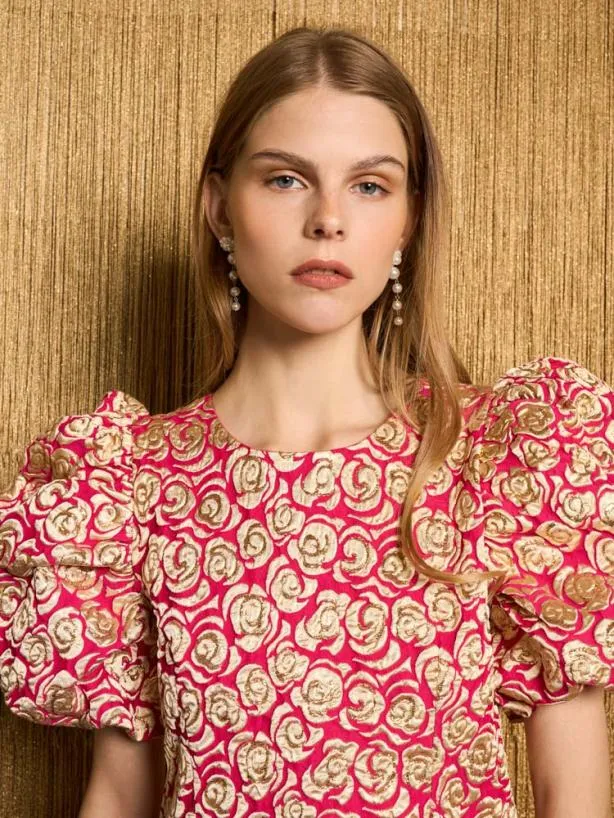 Sister Jane Dresses Womenswear DREAM Rehearsal Rose Jacquard Midi Dress Hot Pink