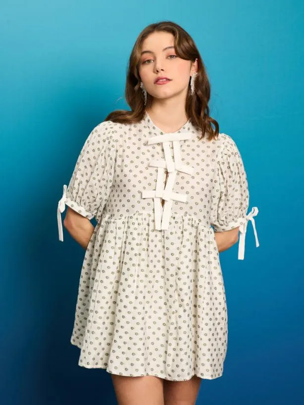 Sister Jane Dresses Womenswear Ezra Polka Bow Dress Ivory Pearl