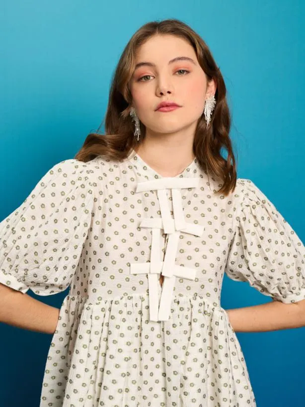 Sister Jane Dresses Womenswear Ezra Polka Bow Dress Ivory Pearl