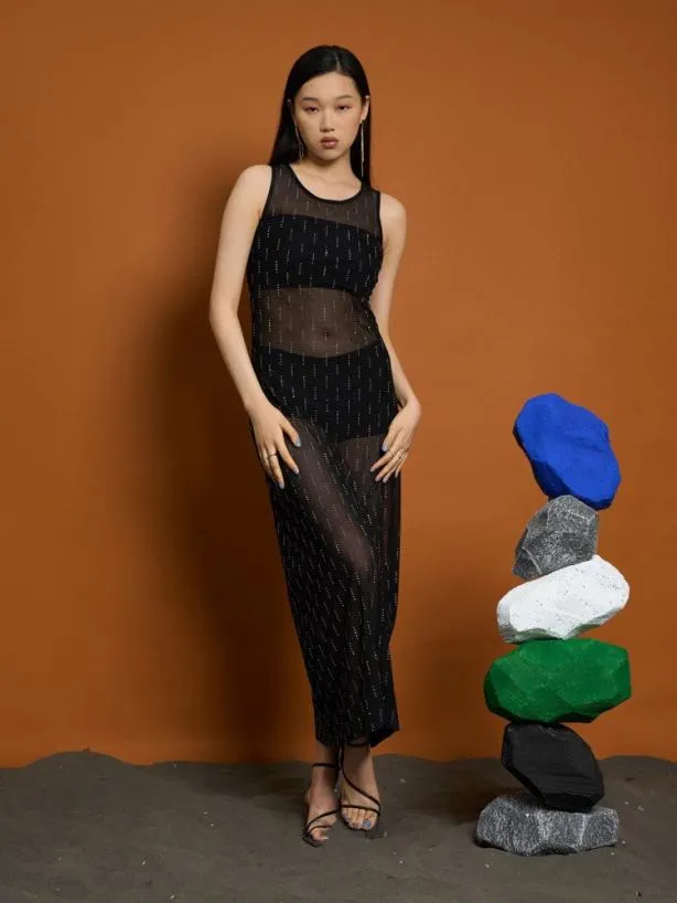 Sister Jane Dresses Womenswear Ghospell Bodhi Mesh Midi Dress Black Ink