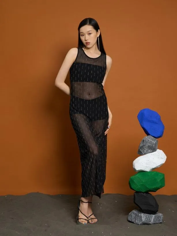 Sister Jane Dresses Womenswear Ghospell Bodhi Mesh Midi Dress Black Ink