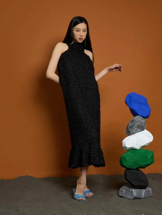 Sister Jane Dresses Womenswear Ghospell Kiska Fray Midi Dress Black Ink