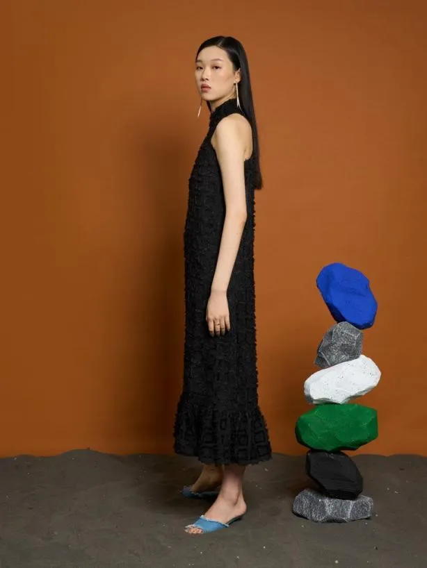 Sister Jane Dresses Womenswear Ghospell Kiska Fray Midi Dress Black Ink