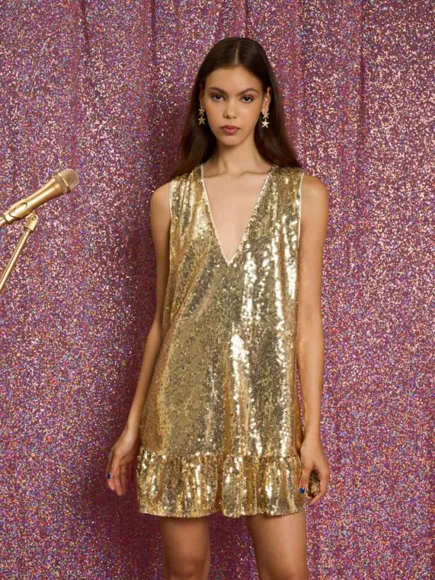Sister Jane Dresses Womenswear Glitterball Sequin Mini Dress Bright Gold