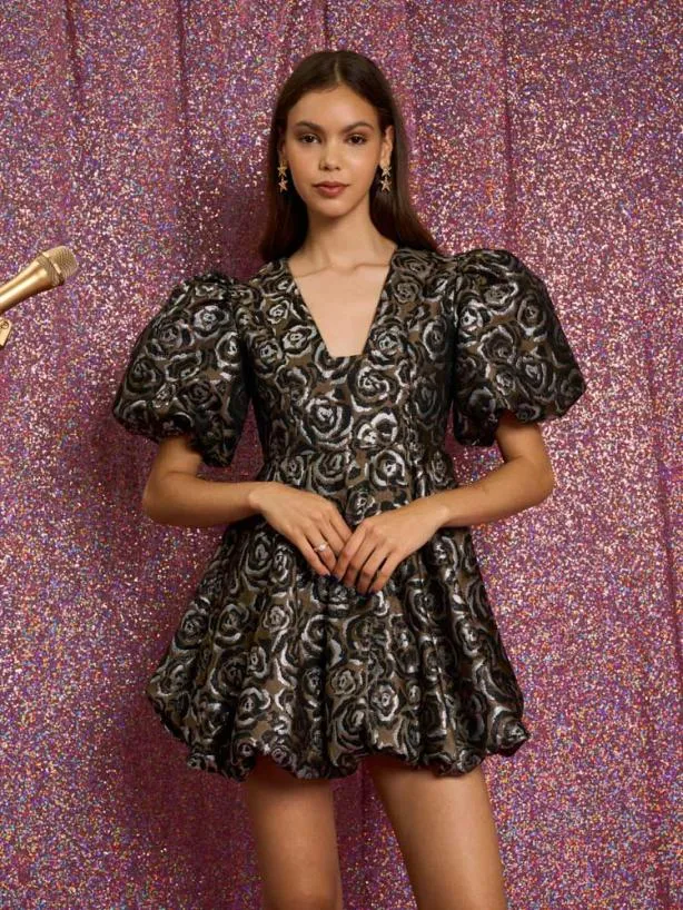 Sister Jane Dresses Womenswear Rhythm Rose Jacquard Mini Dress Ash Brown