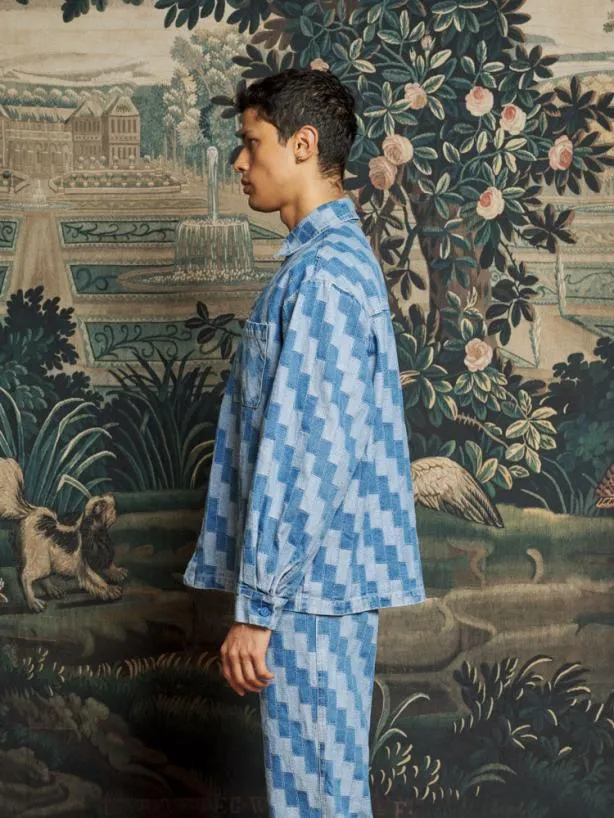 Sister Jane Shirts Menswear Ansel Patchwork Denim Shirt Indigo Blue