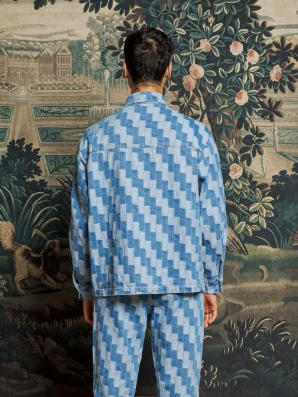 Sister Jane Shirts Menswear Ansel Patchwork Denim Shirt Indigo Blue