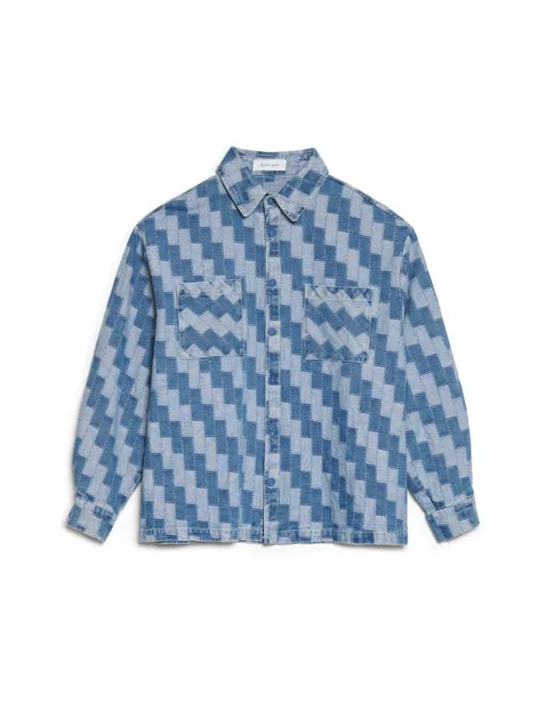 Sister Jane Shirts Menswear Ansel Patchwork Denim Shirt Indigo Blue