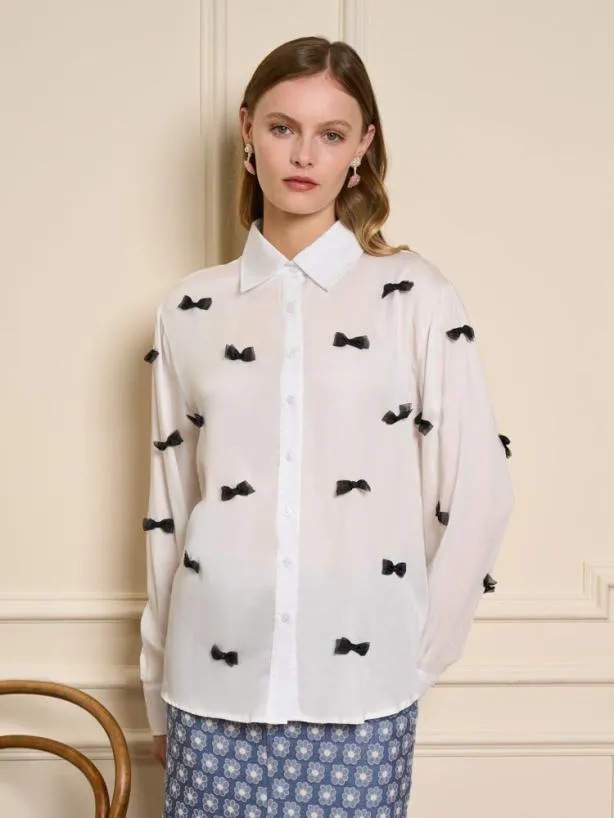 Sister Jane Tops Womenswear Dauphine Bow Shirt Pearl White