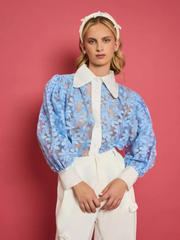 Sister Jane Tops Womenswear DREAM Sky Lily Embroidered Blouse Placid Blue
