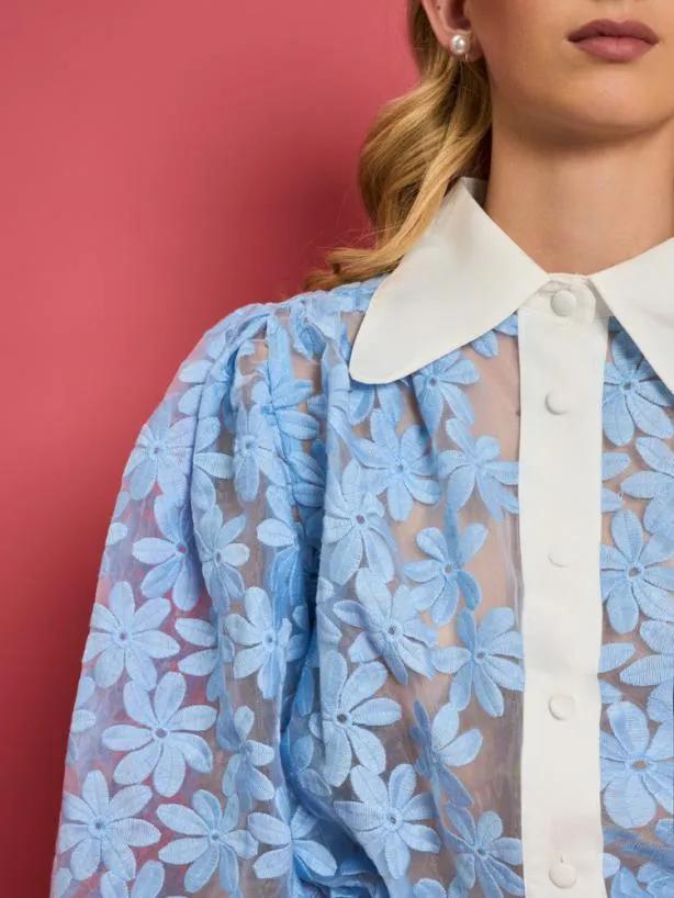 Sister Jane Tops Womenswear DREAM Sky Lily Embroidered Blouse Placid Blue