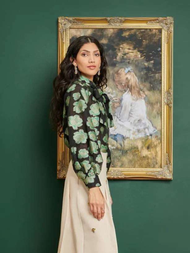 Sister Jane Tops Womenswear DREAM Wallace Floral Bow Blouse Green Black