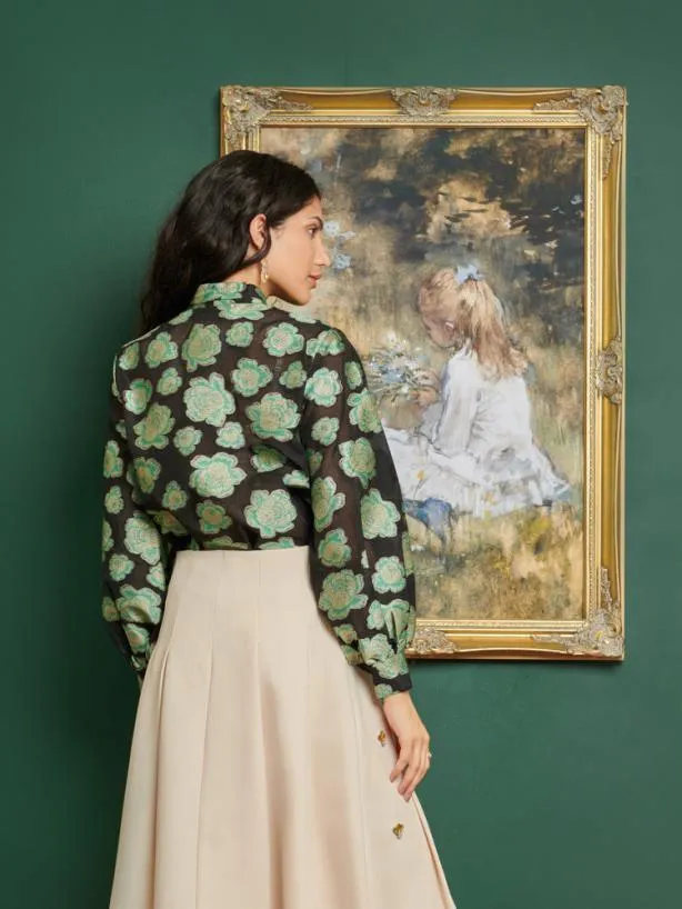 Sister Jane Tops Womenswear DREAM Wallace Floral Bow Blouse Green Black