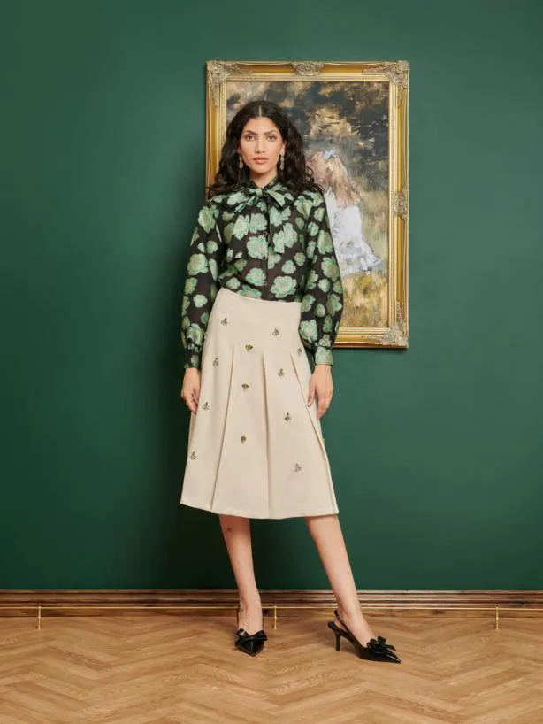 Sister Jane Tops Womenswear DREAM Wallace Floral Bow Blouse Green Black