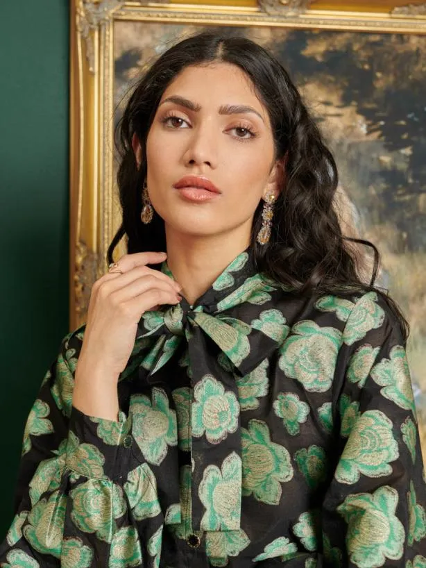 Sister Jane Tops Womenswear DREAM Wallace Floral Bow Blouse Green Black