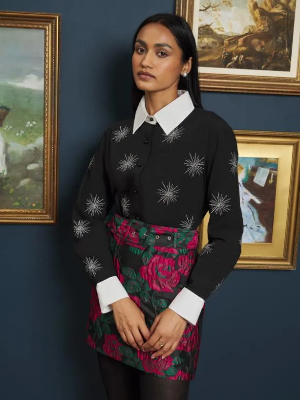 Sister Jane Tops Womenswear Galaxy Embroidered Shirt Metal Black