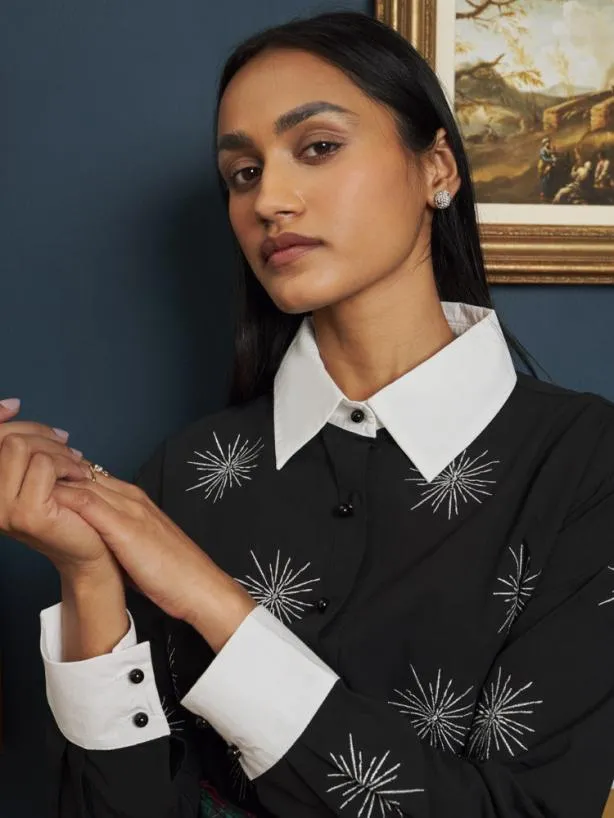 Sister Jane Tops Womenswear Galaxy Embroidered Shirt Metal Black