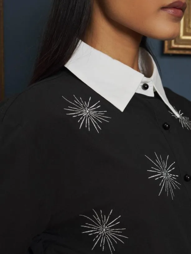 Sister Jane Tops Womenswear Galaxy Embroidered Shirt Metal Black
