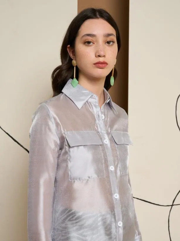 Sister Jane Tops Womenswear Ghospell Regan Sheer Shirt Silver