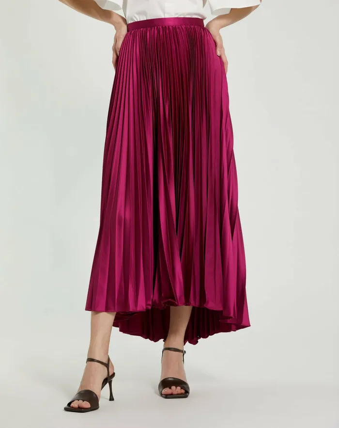 Skirts Women Mac Duggal Pleated Satin Maxi Skirt Fuchsia