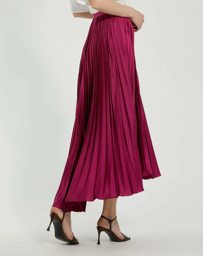 Skirts Women Mac Duggal Pleated Satin Maxi Skirt Fuchsia