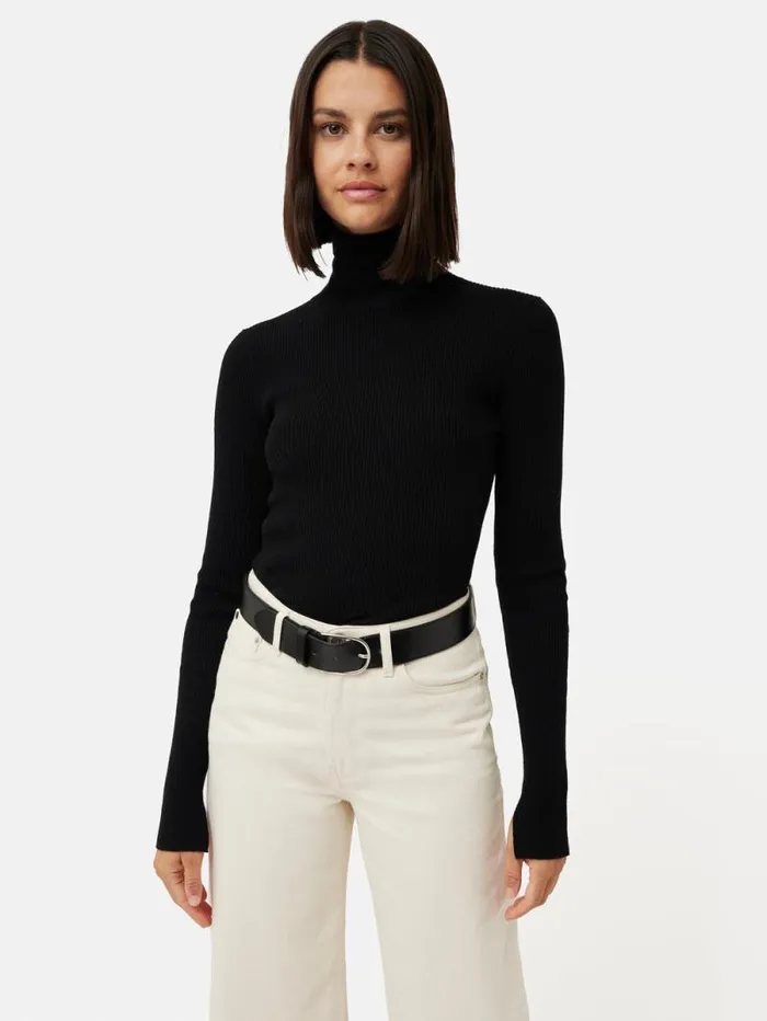 Slash Back Polo Neck Jumper Black Women Jigsaw Knitwear and Cashmere