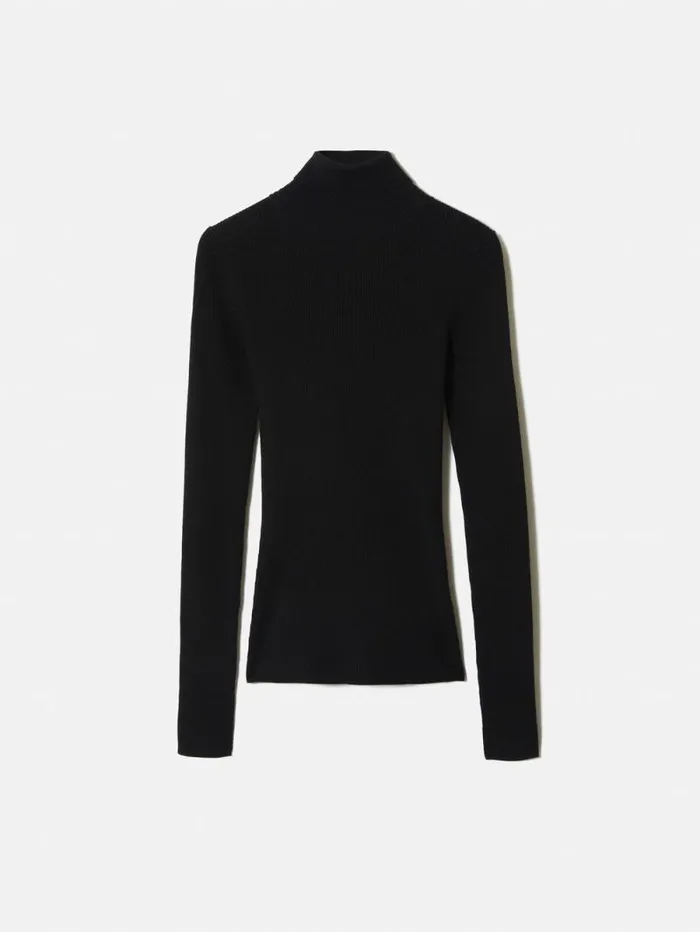 Slash Back Polo Neck Jumper Black Women Jigsaw Knitwear and Cashmere