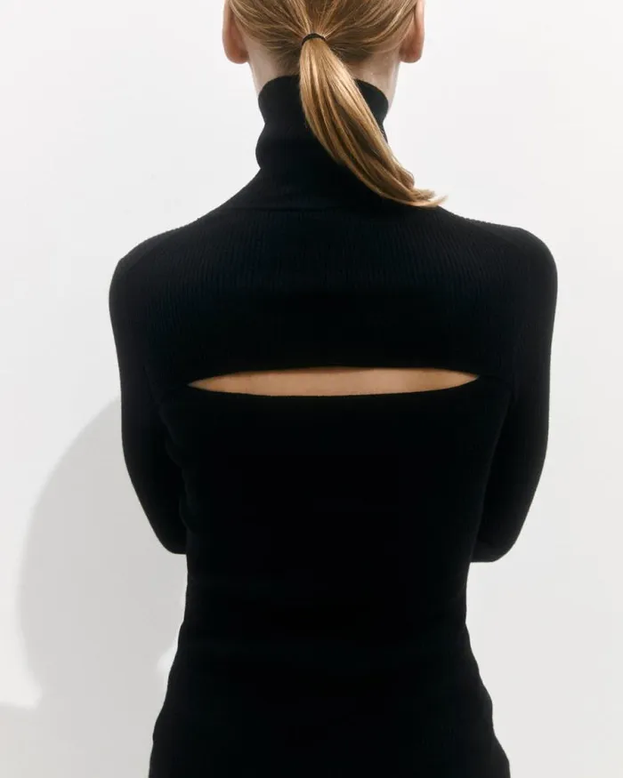 Slash Back Polo Neck Jumper Black Women Jigsaw Knitwear and Cashmere