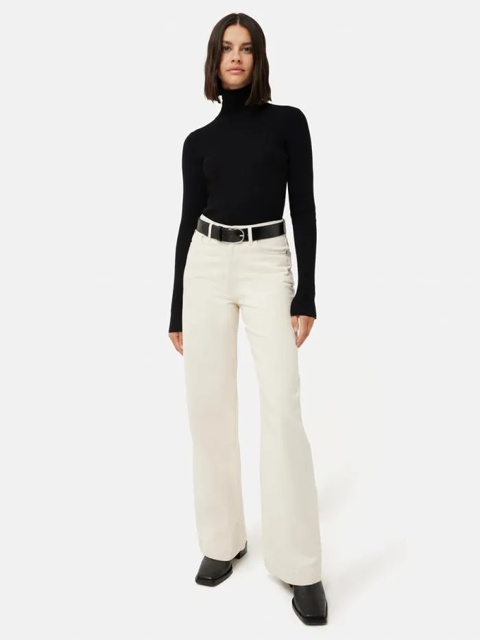 Slash Back Polo Neck Jumper Black Women Jigsaw Knitwear and Cashmere