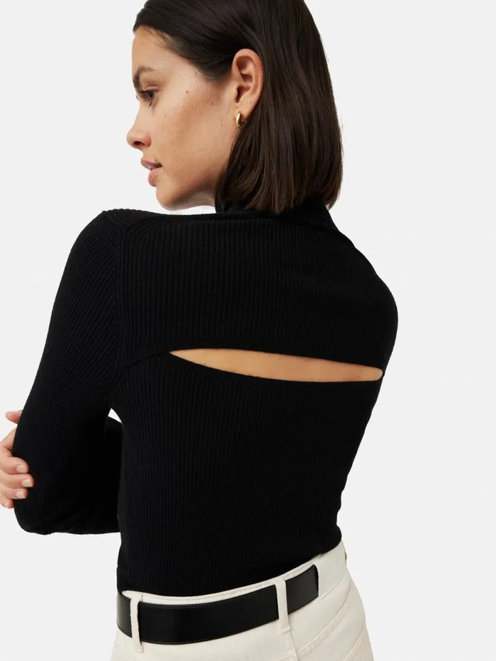 Slash Back Polo Neck Jumper Black Women Jigsaw Knitwear and Cashmere