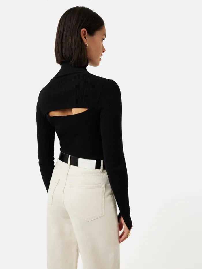 Slash Back Polo Neck Jumper Black Women Jigsaw Knitwear and Cashmere