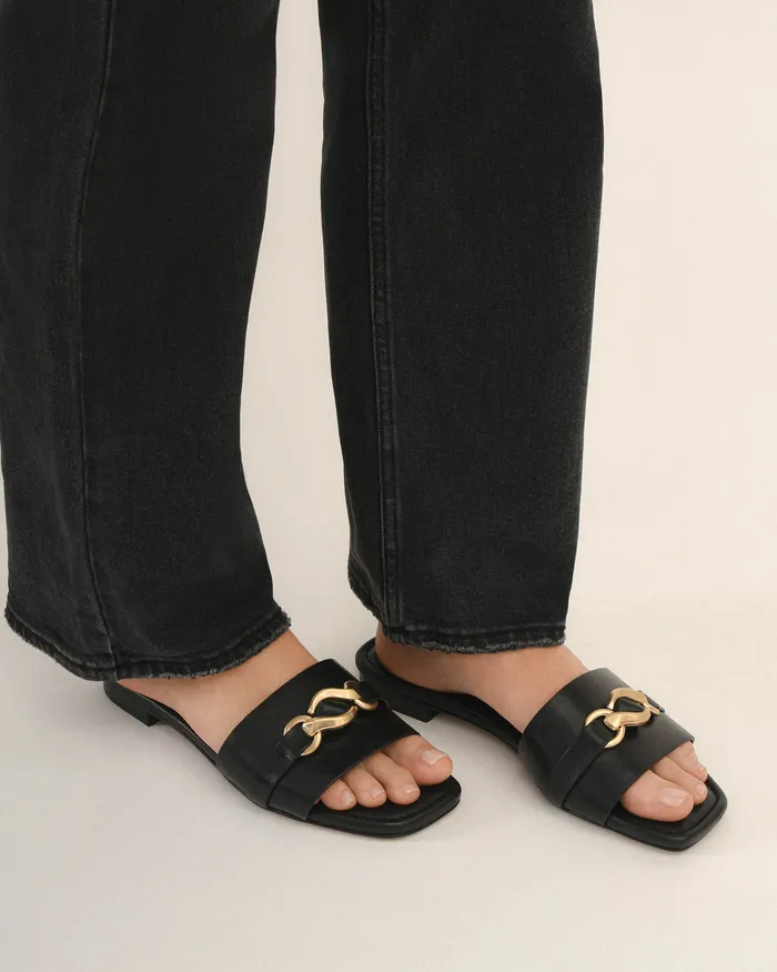 SLIDES Women jomercer Pablo flat slide black leather SLIDES Women jomercer Pablo flat slide black leather
