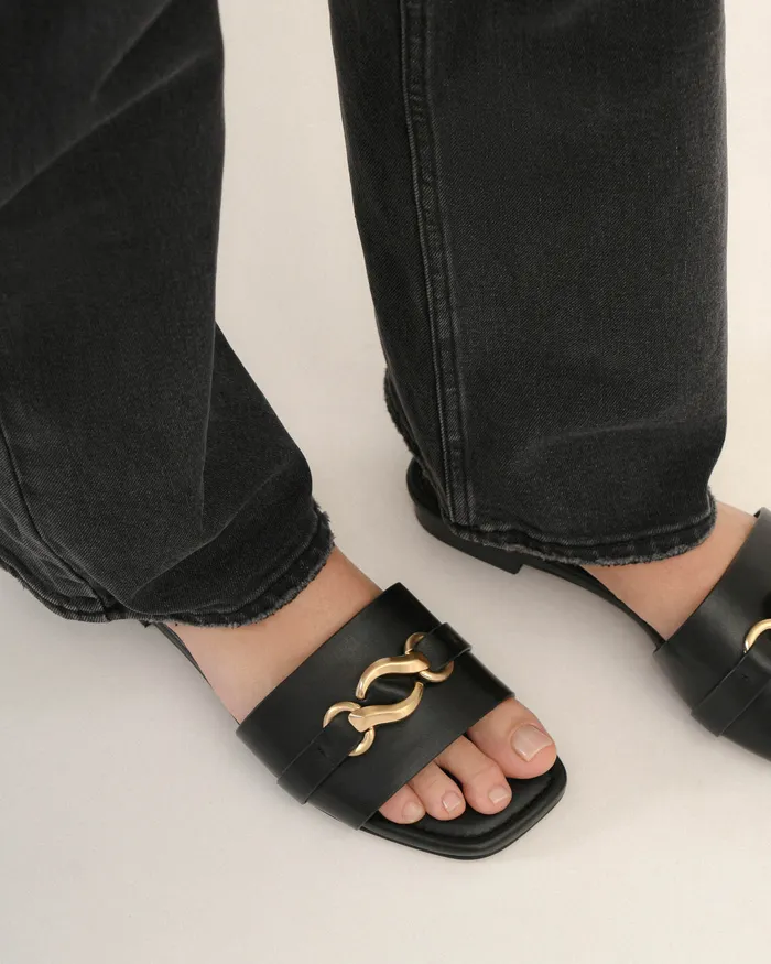 SLIDES Women jomercer Pablo flat slide black leather SLIDES Women jomercer Pablo flat slide black leather