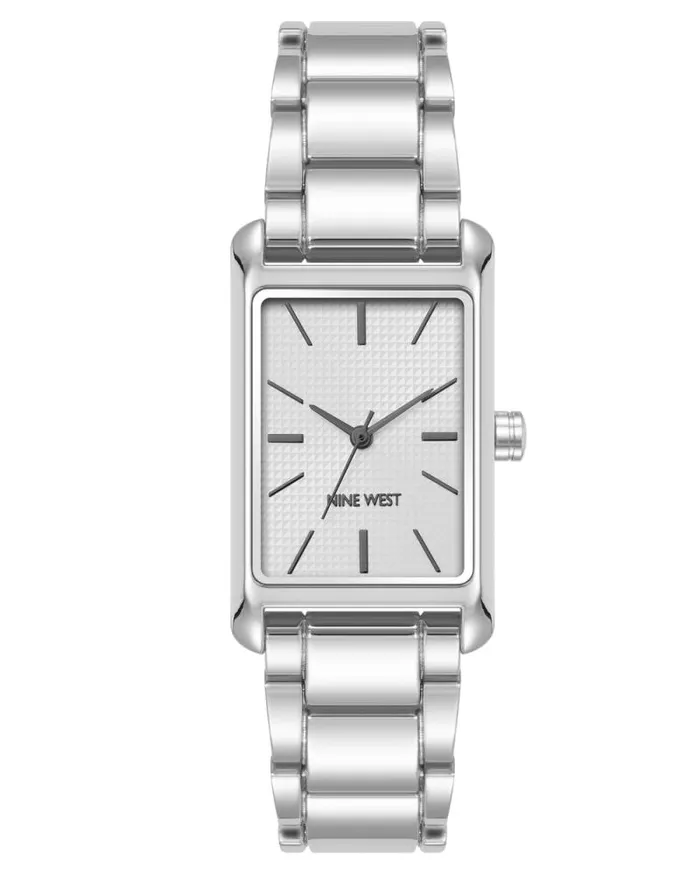 Slim Rectangular Case Watch Silver Women Nine West Straps