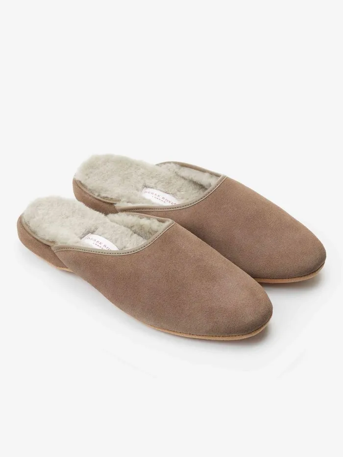 Slippers MenSlippers Derek Rose Mule Slippers Douglas Suede Sheepskin Beige