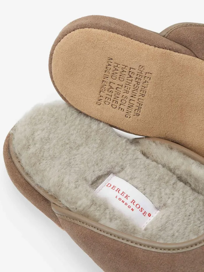 Slippers MenSlippers Derek Rose Mule Slippers Douglas Suede Sheepskin Beige