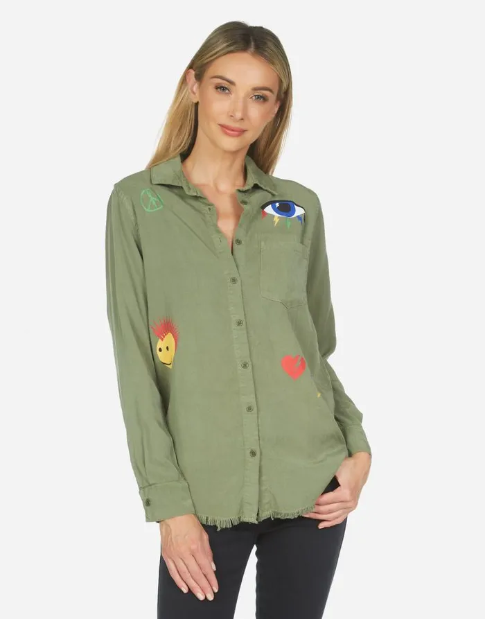 Sloane Color Punk Happy Eye Military Women Lauren Moshi Long Sleeve
